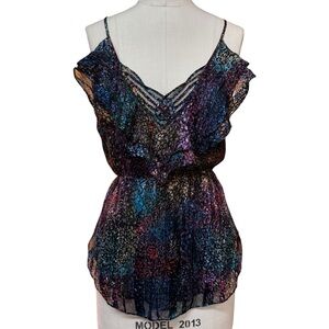 Rebecca Taylor Silk Shimmer Beaded Spaghetti Strap Top Size 6 Romantic Coquette